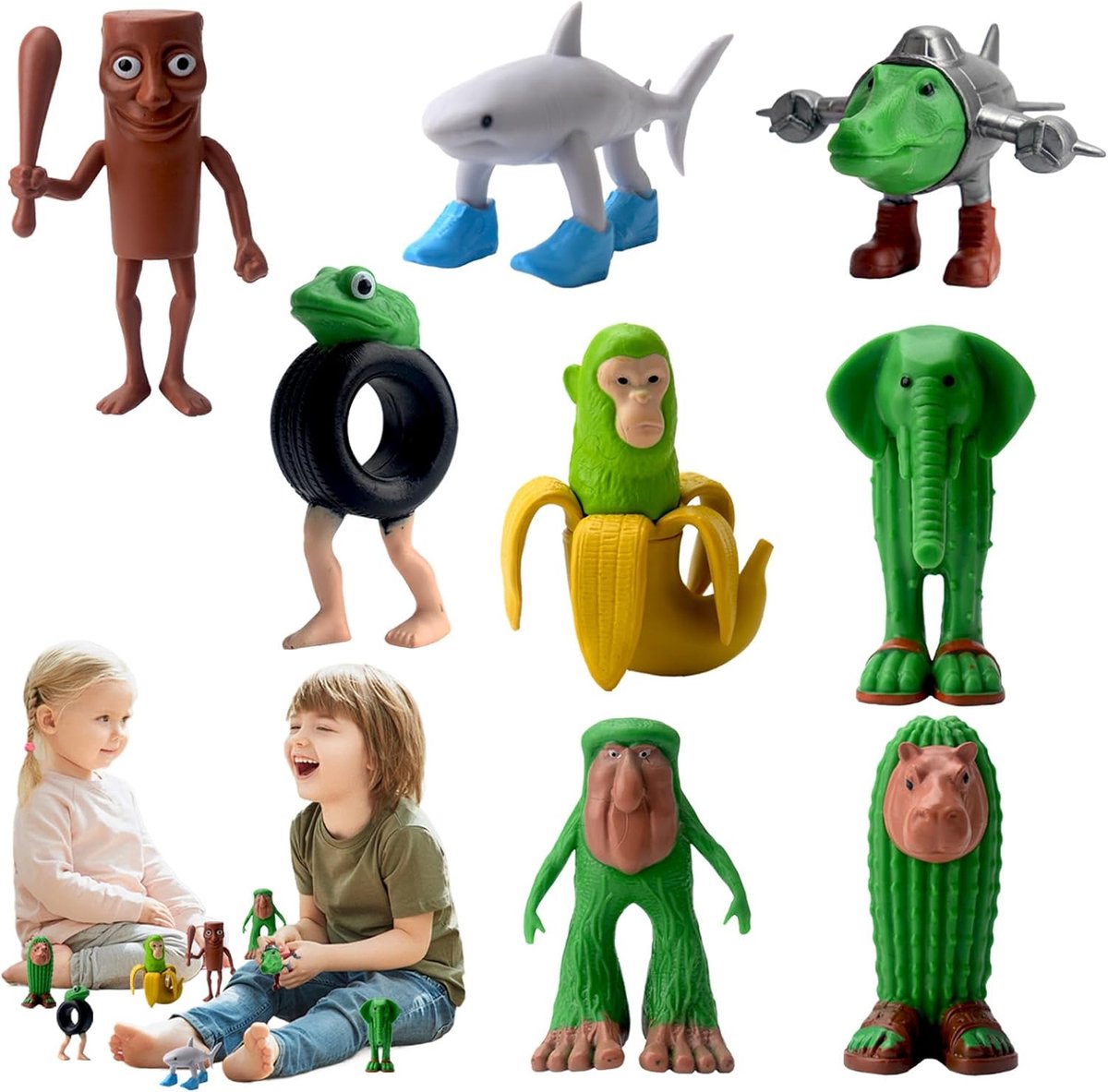 8 stuks Italiaanse brainrode figuren, Tung Tung Tung Sahurfiguur, 3D geprinte Tralalero Tralala-figuur, Italiaans brainrood om te verzamelen en te decoreren, haak, aap, cadeau voor kinderen en