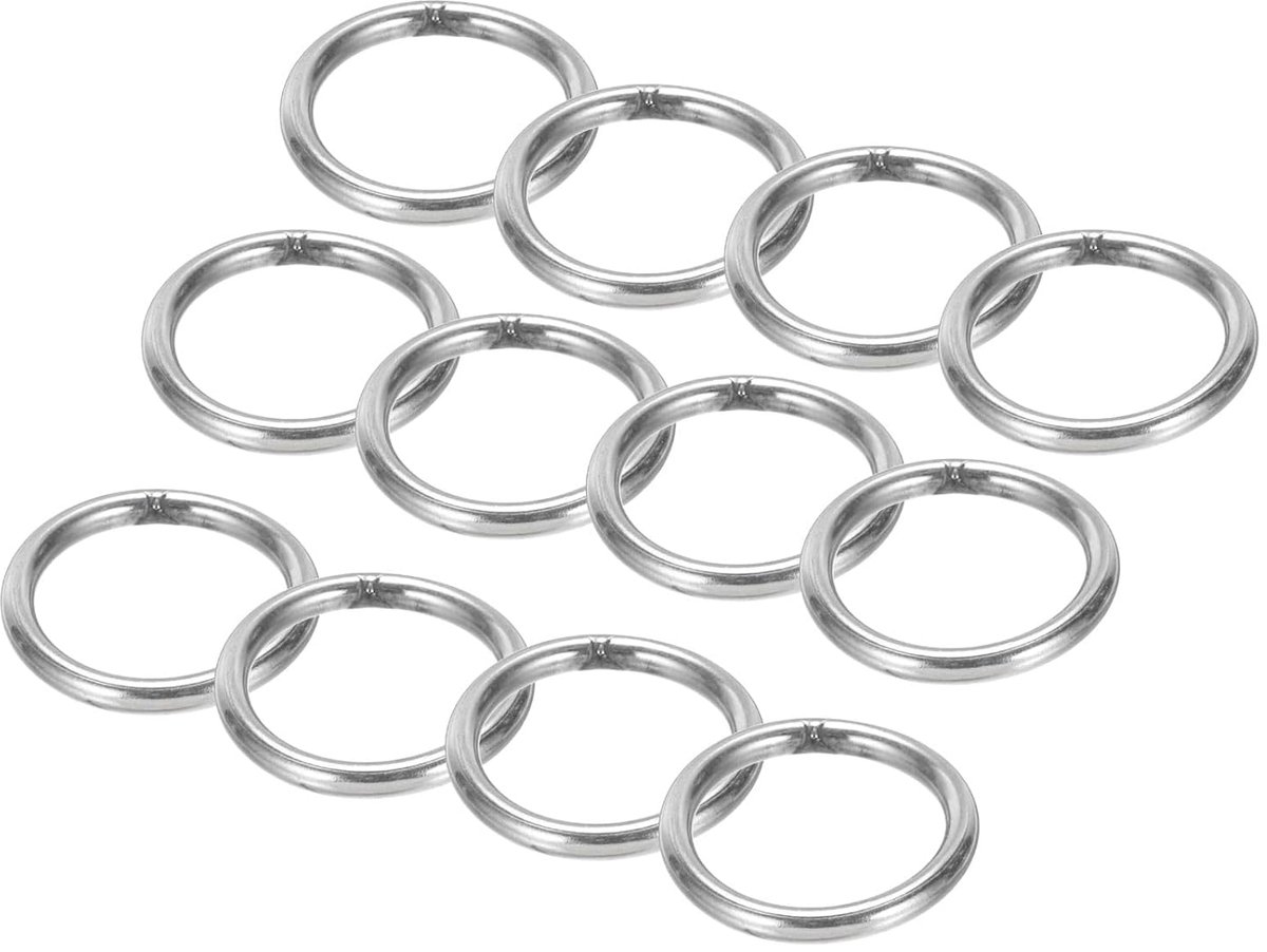 1 inch metalen O-ringen, 12 stuks 304 roestvrijstalen O-ring zware gladde ronde ringen voor macramé, doe-het-zelf ambacht, hardware, sleutelhanger, riem, hondenriem, 3 mm x 25 mm