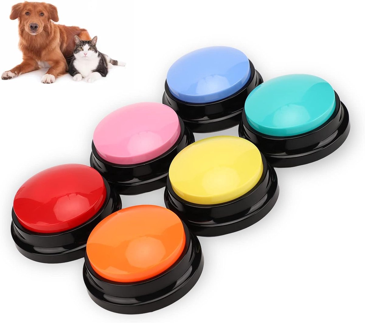 6-packs Spraakopnameknop, Opneembare Spreekknoppen voor Honden Ingesteld voor Communicatie, Spraakbedieningsknoppen voor Honden 30 Seconden Opnameknoppen voor Katten Trainingszoemer voor Huisdieren
