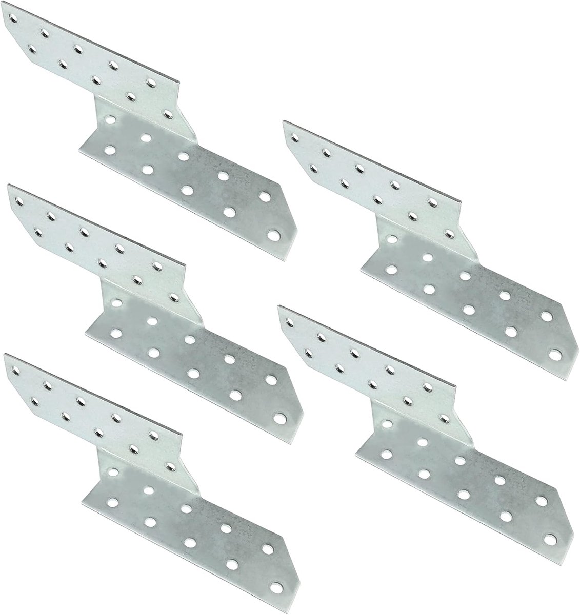 - C58358 - set met 5 linker balkenlussen 32 x 170 x 2 mm overlappend hout - van verzinkt staal Z275 - timmerwerk 90°-verbindingshoek - zilverkleurig