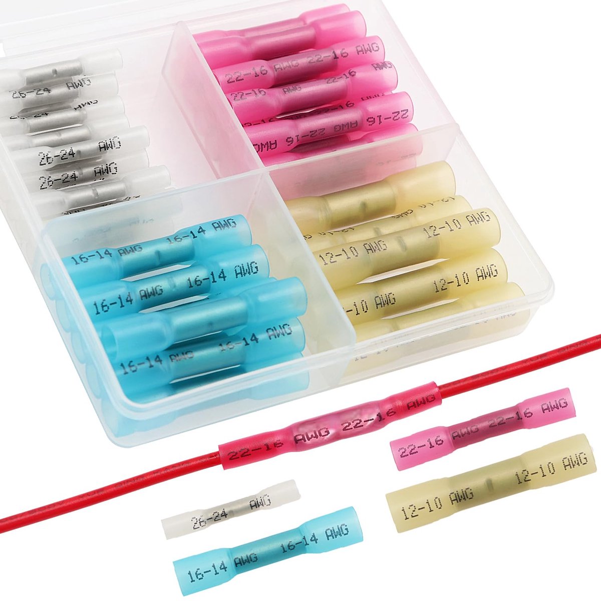 50-delige set krimpverbindingen, thermische geïsoleerde elektrische connectoren, geïsoleerde krimpverbinding, geïsoleerde afdichtingsdraadconnector, 26-10 AWG