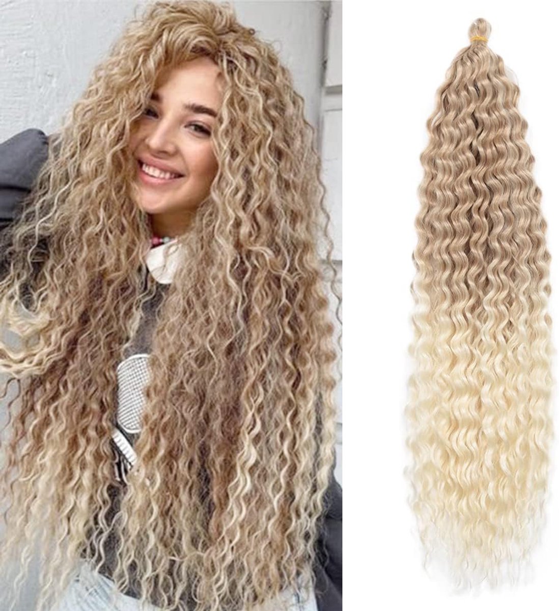 Twist Gehaakt Haar Watergolf Twist Haarbundels Synthetische Krullend Vlechten Haaruitbreiding Ombre Kinky Curl Vlechten Haarstuk, 22 Inch 3 Packs