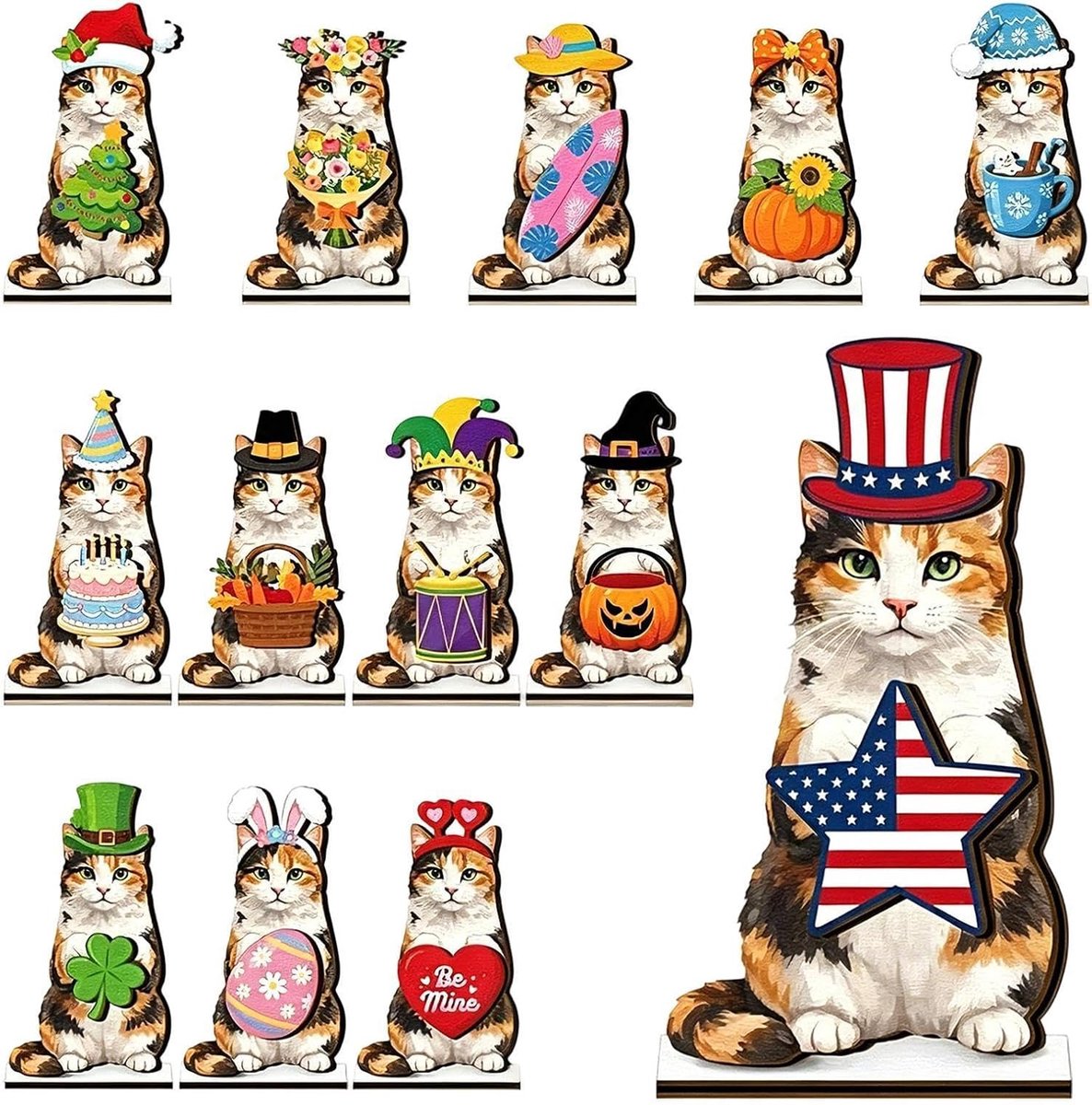 Bureaubord met kat basis dier van hout rustieke stijl | Kattenbord van hout, decoratie, bureau voor nachtkastje, kinderen, familie, verjaardagscadeau