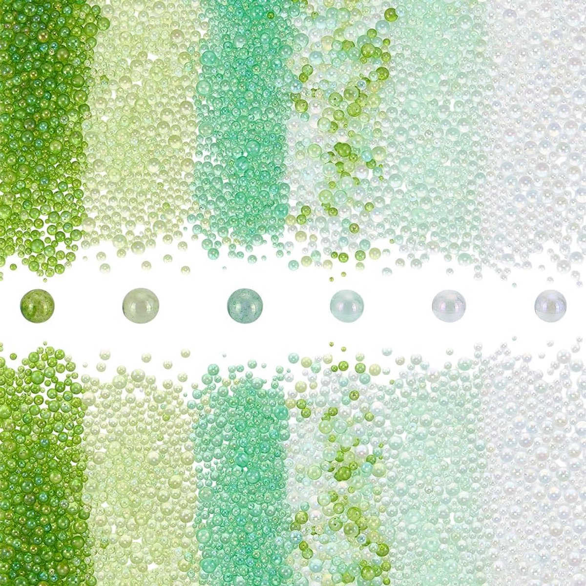 PandaHall 8640 stuks glazen bubbels groene glazen zaadkraal geen gat micro kaviaar kralen iriserende waterdruppeltjes hars inclusievuller kleine ronde kraal voor hars ambachten nail arts sieraden