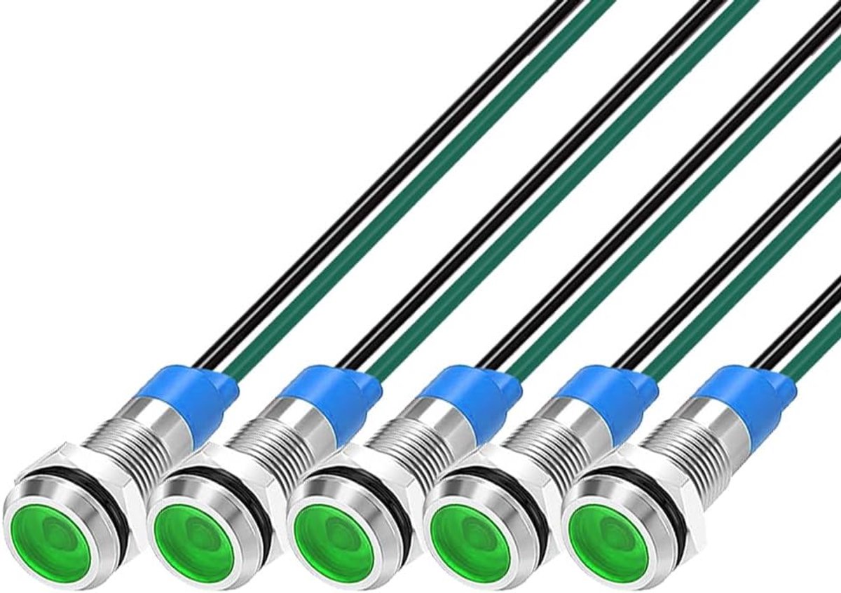 5 stks 6mm LED Metalen Indicator Licht 3V-4.5V-5V-6V-7.5V-9V Waterdicht Signaal Lamp met Draad,Groen