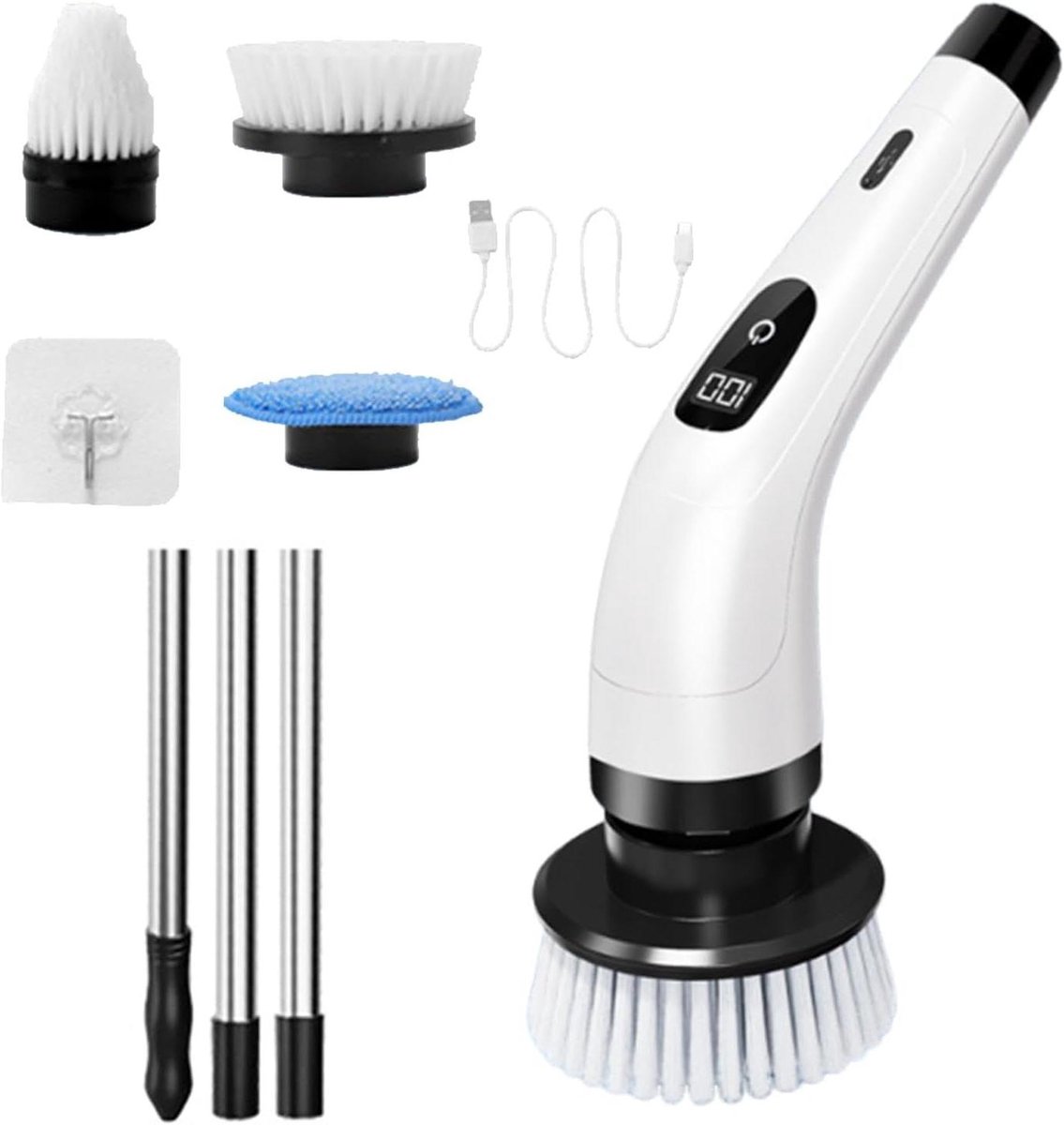 Elektrische Schrobber - Spin Scrubber Reiniger - Badkamer Schoonmaken - Verstelbare Snelheden - 3 Vervangbare Borstels - Wit