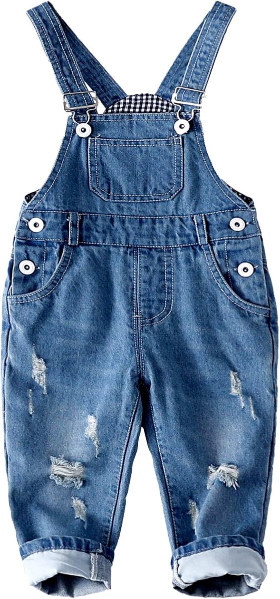 Baby & peuter verstelbare gescheurde mode jeans jumpsuit