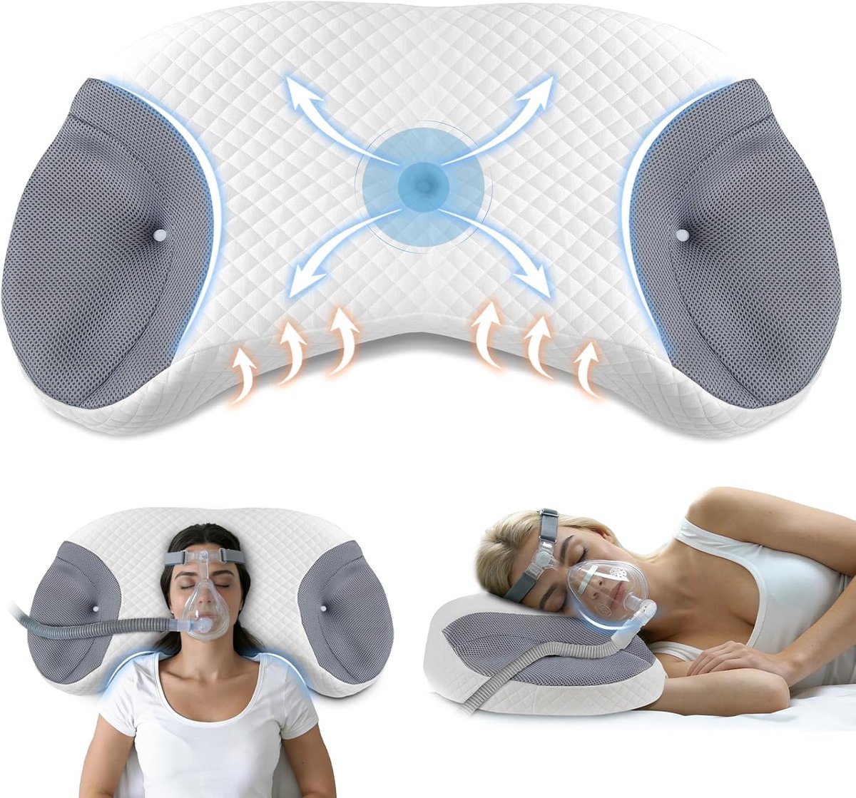 CPAP-Kussen voor Zij- en Rugslapers – Vermindert Luchtlekken en Maskerdruk, Premium Memory Foam Kussen voor Alle CPAP-Maskers, Neksteunkussen voor Alle Slaapposities, Grijs
