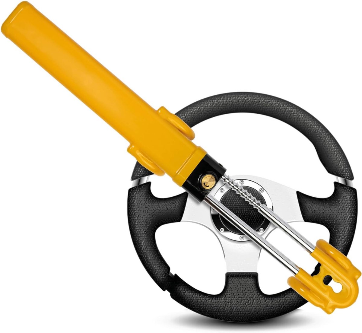 QUOVO® Stuurslot Auto – Stuurslot Camper Met Dubbele Stang - Anti-diefstal – Autostuurslot Met 2 Sleutels - Sterk Autoslot Voor Stuurwiel - Geel - 8cm x 8cm x 48cm