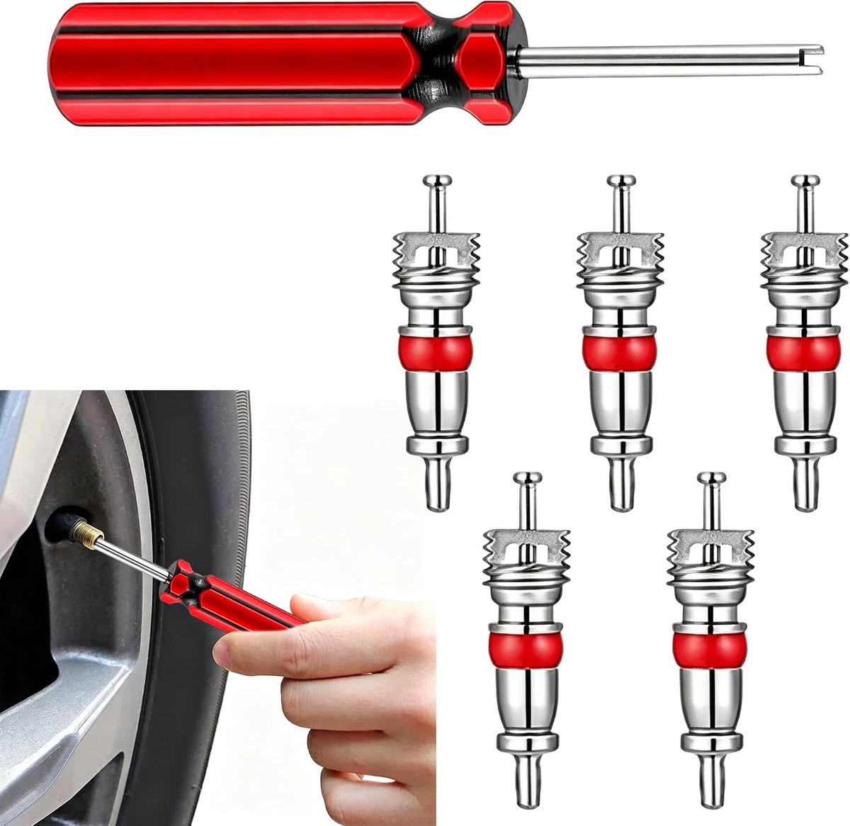 Vervangingsset ventielkernen 3/4 inch - zinklegering - 6 stuks met schroevendraaier - ideaal voor autobanden - SnelShoppen