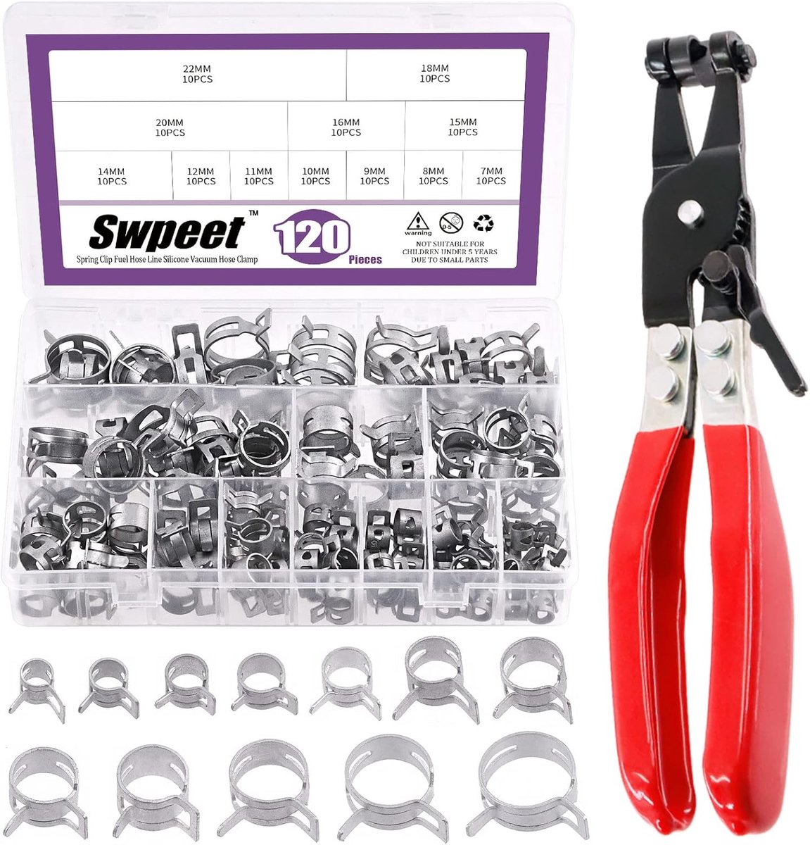 Hose clamps set 7-22mm - Dacromet coating - 12 maten - ideaal voor brandstof- en vacuümslangen - SnelShoppen