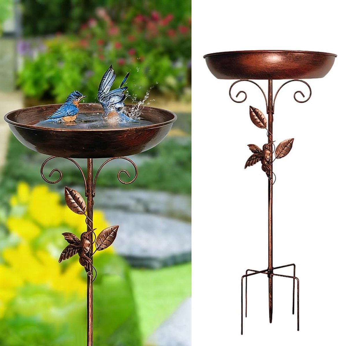Vogelbad voor tuin - Staande metalen vintage - Vrijstaand ontwerp - Perfect voor vogels in de winter - SnelShoppen