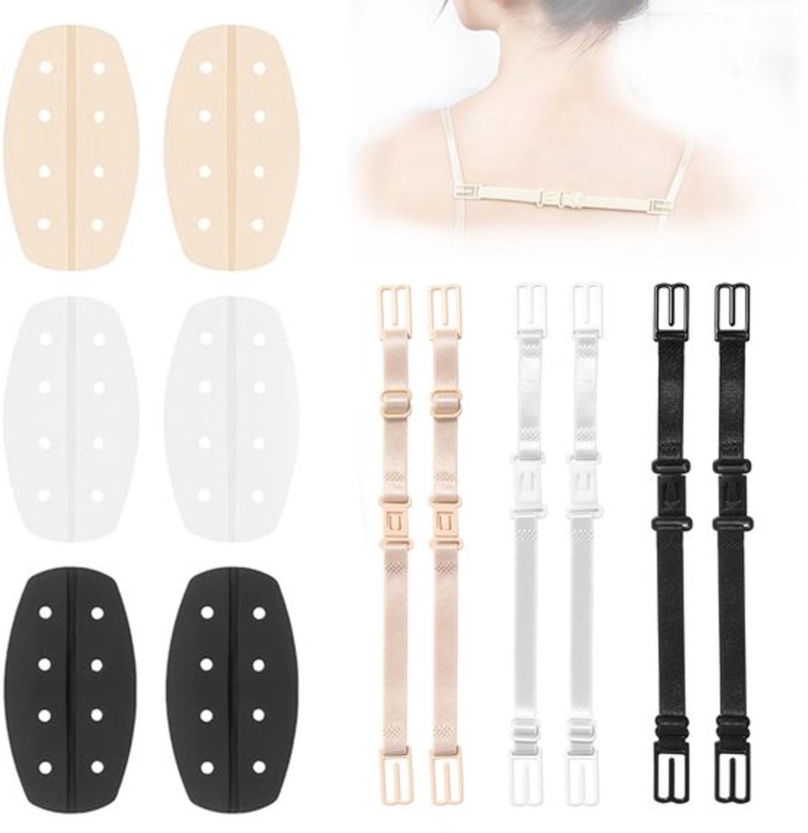 6 stuks beha-dragerhouders, bh-band-clips, antislip banden voor ondergoed, met 6 stuks beha-dragerkussens van siliconen, antislip schoudervullingen van siliconen, voor vrouwen/meisjes