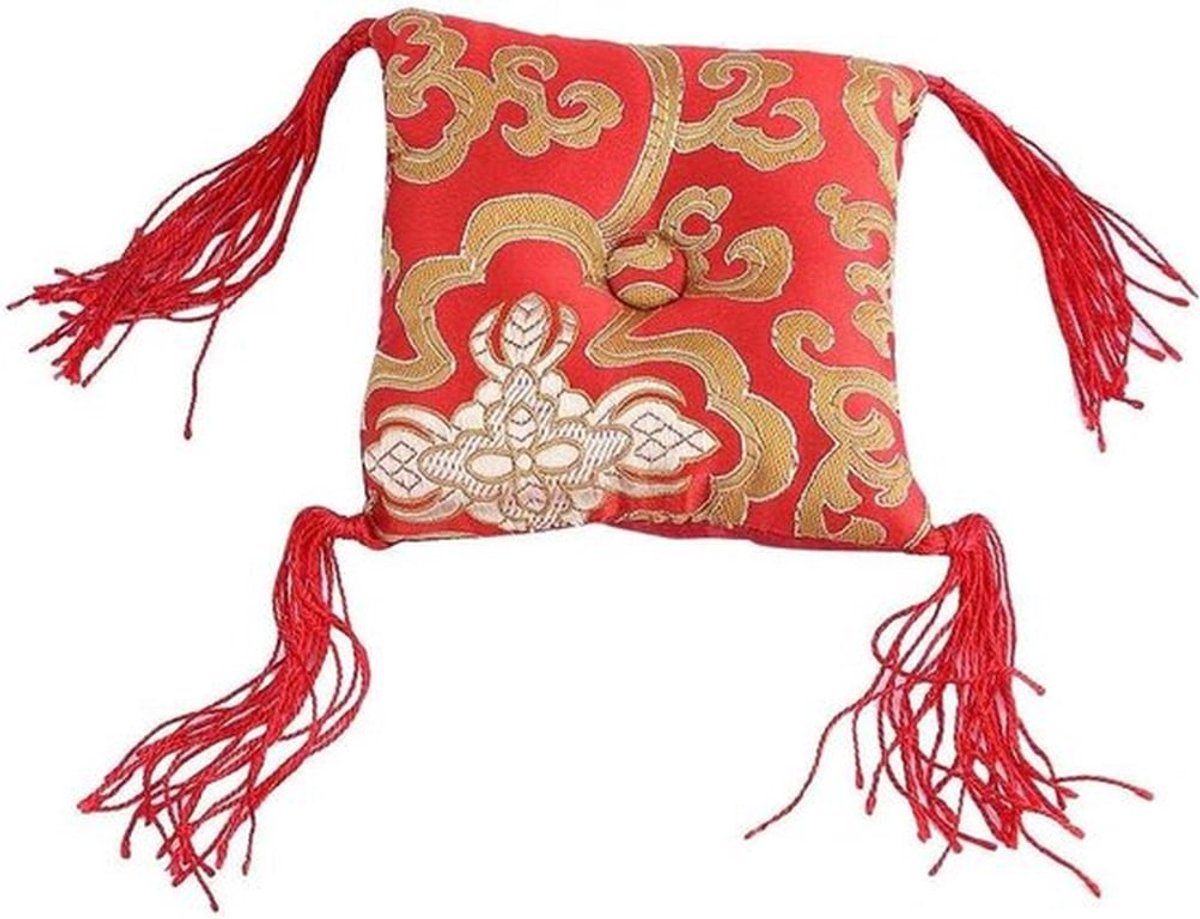 plus - Zingende kom kussen voor Tibetaanse boeddhistische rituelen - Rode kom kussen van kunststof - Handgemaakt in Nepal - Decoratieve zangkom mat #1
