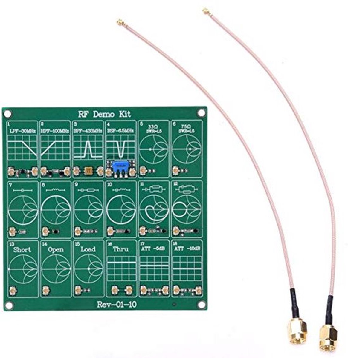 RF-demokitbord, NanovNA RF-testmodule, filter-/verzwakkermodule met 2 UFL-patchkabels voor het leren van vectornetwerkanalysers, antenne-analysator-testkalibratie