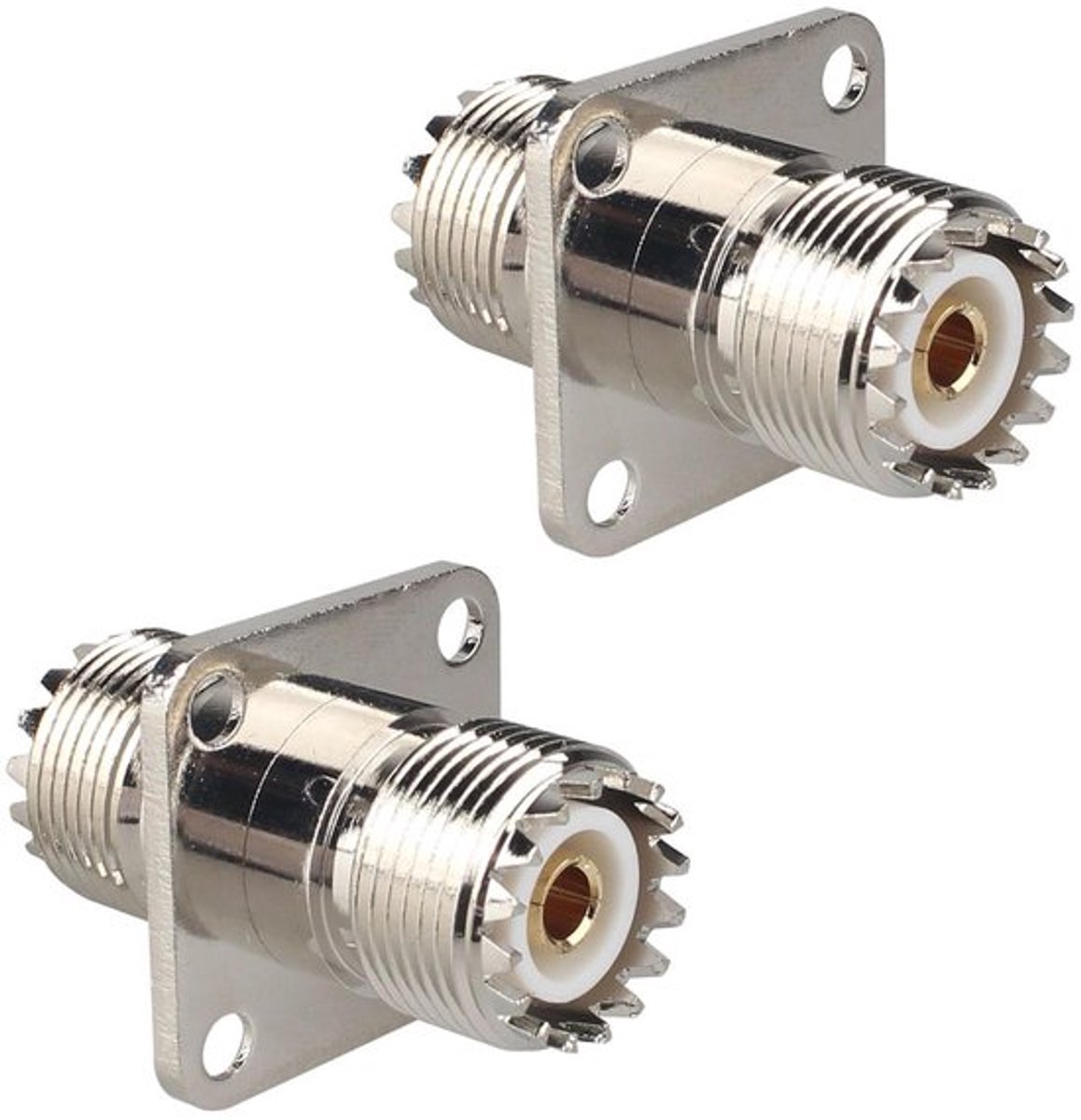 2 STKS UHF Vrouwelijk naar UHF Vrouwelijk 4 Gat Flens Panel Mount Connector RF Coaxiale Adapter - Compatibel met Ham Radio, Router, Wi-Fi Antenne, Verlengkabel, Signaal Booster, Walkie