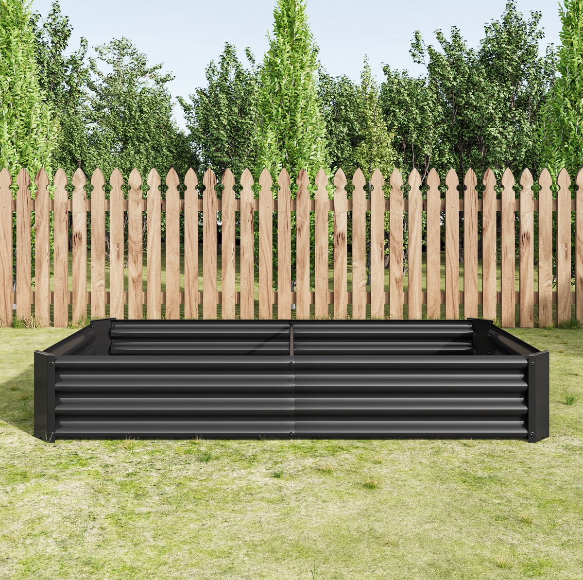 MIVRAY Hochbeet – Ruime Opzet Zonder Bodem – 180 x 90 x 30 cm – Metaal – Zwart – Voor Moestuin, Kruiden En Bloemen