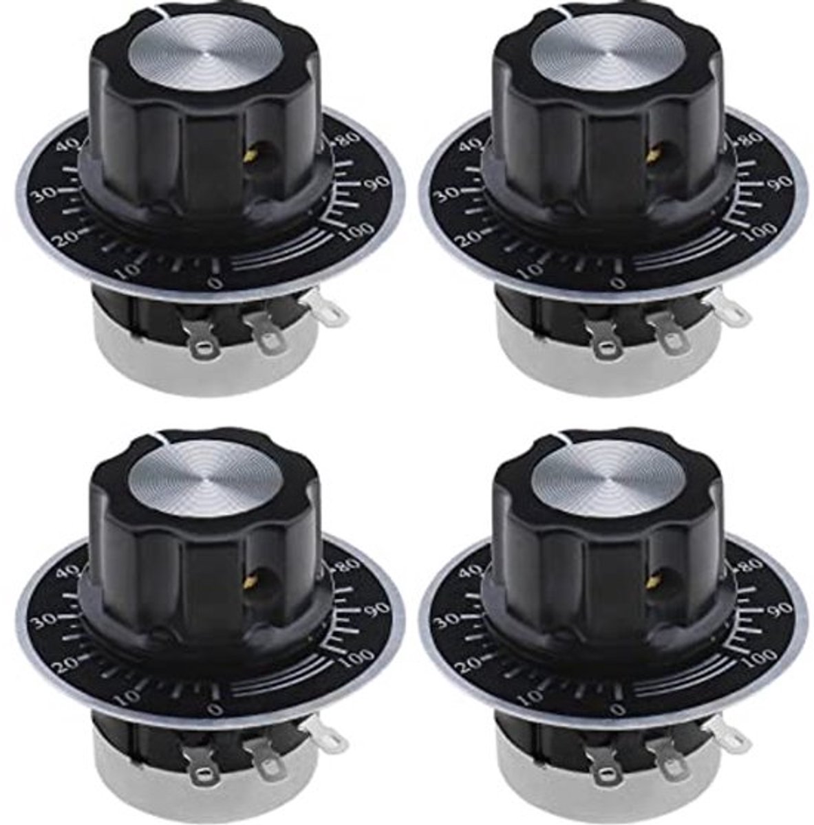 4 sets koolstoffilmpotentiometers RV24YN20S B103 10K ohm enkelvoudige draaiing voor frequentieregelaar, motortoerenregeling met draaiknoppen
