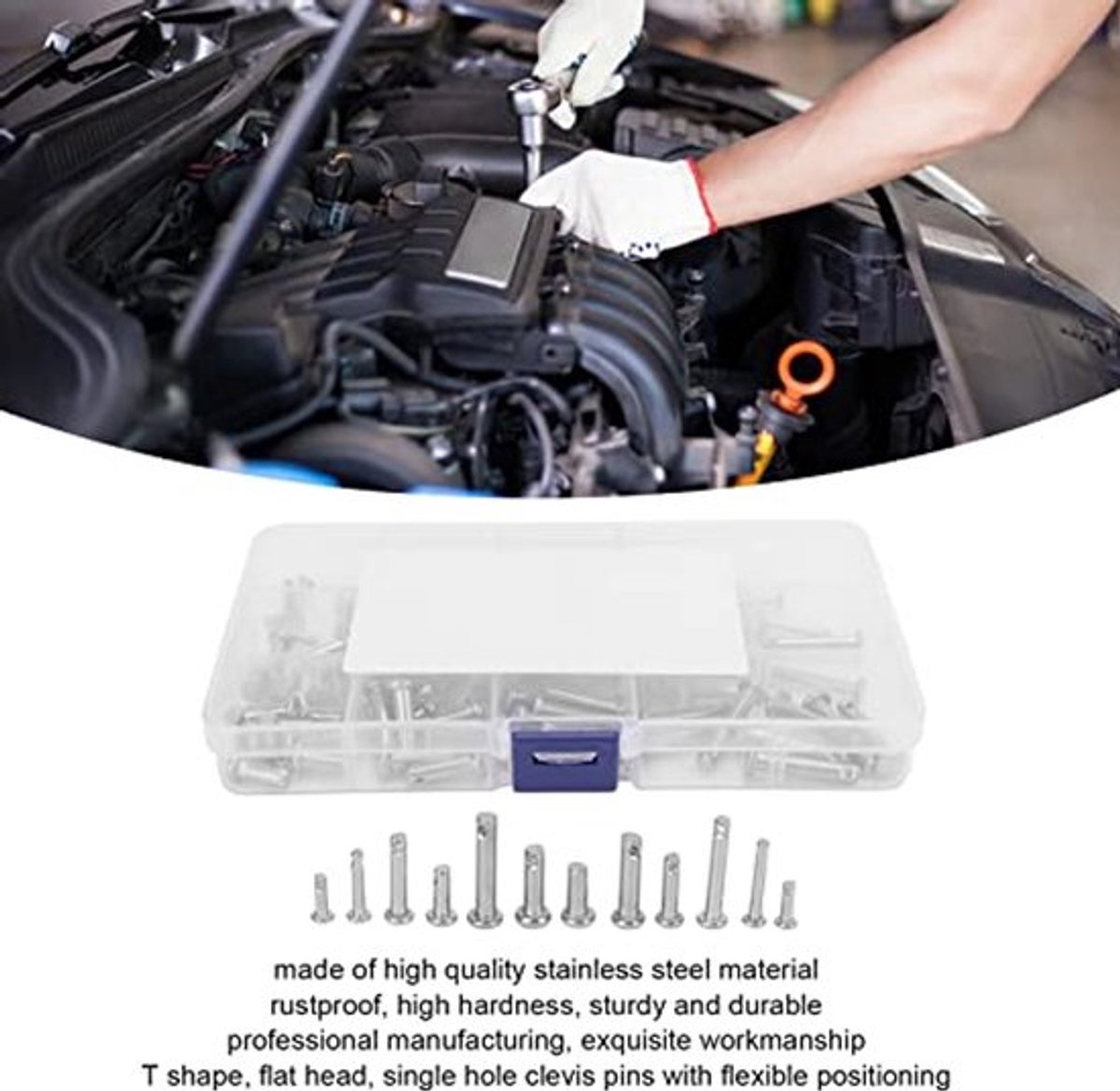 Gaffelpennen, 12 maten RVS Gaffelpen Enkelgats Platte Kop T-vormige Ronde Pen Assortimentsset voor Auto (#4)