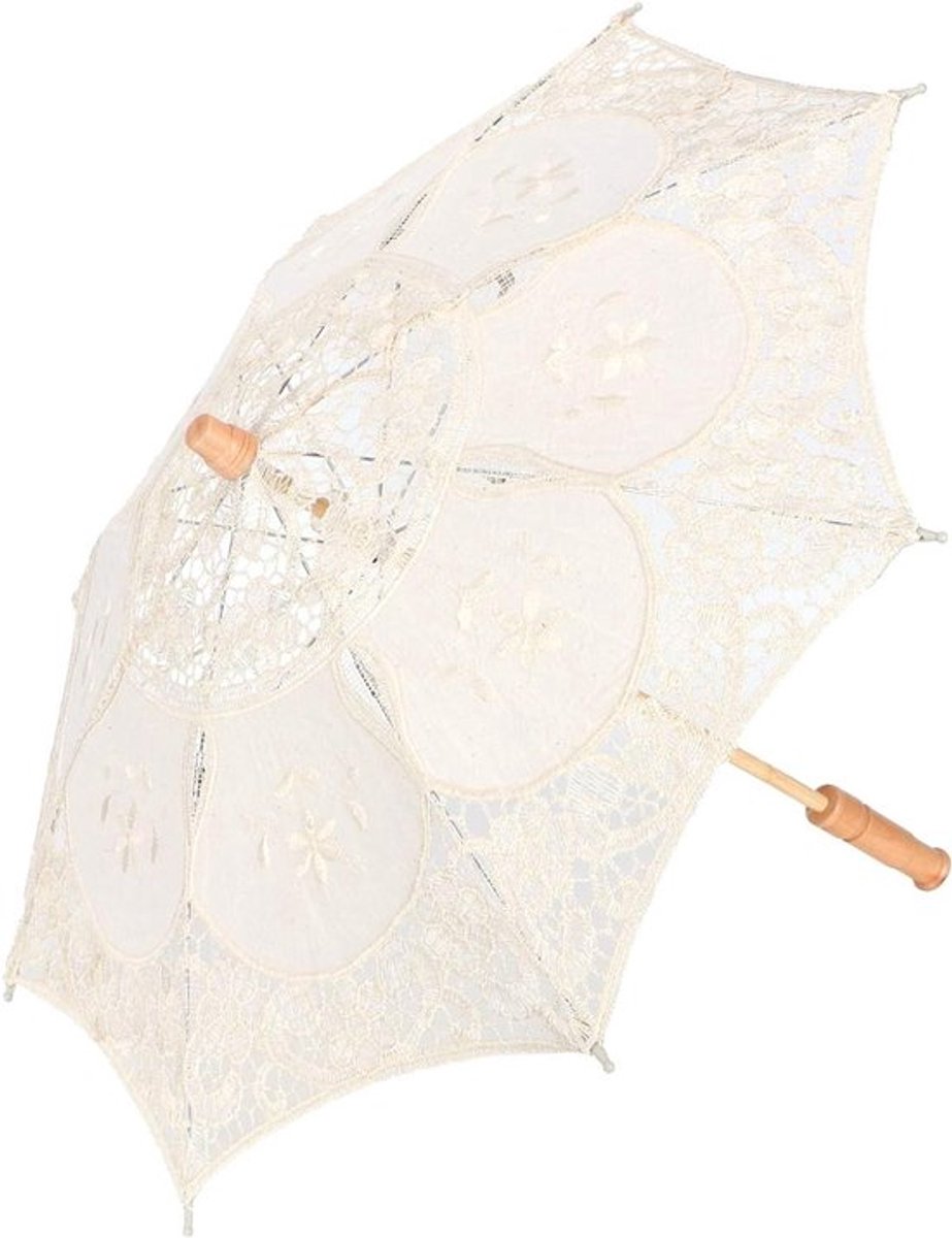 Vintage kanten bruidsparasol | Handgemaakte katoenen borduurparasol voor bruiloft | Fotokostuum accessoires