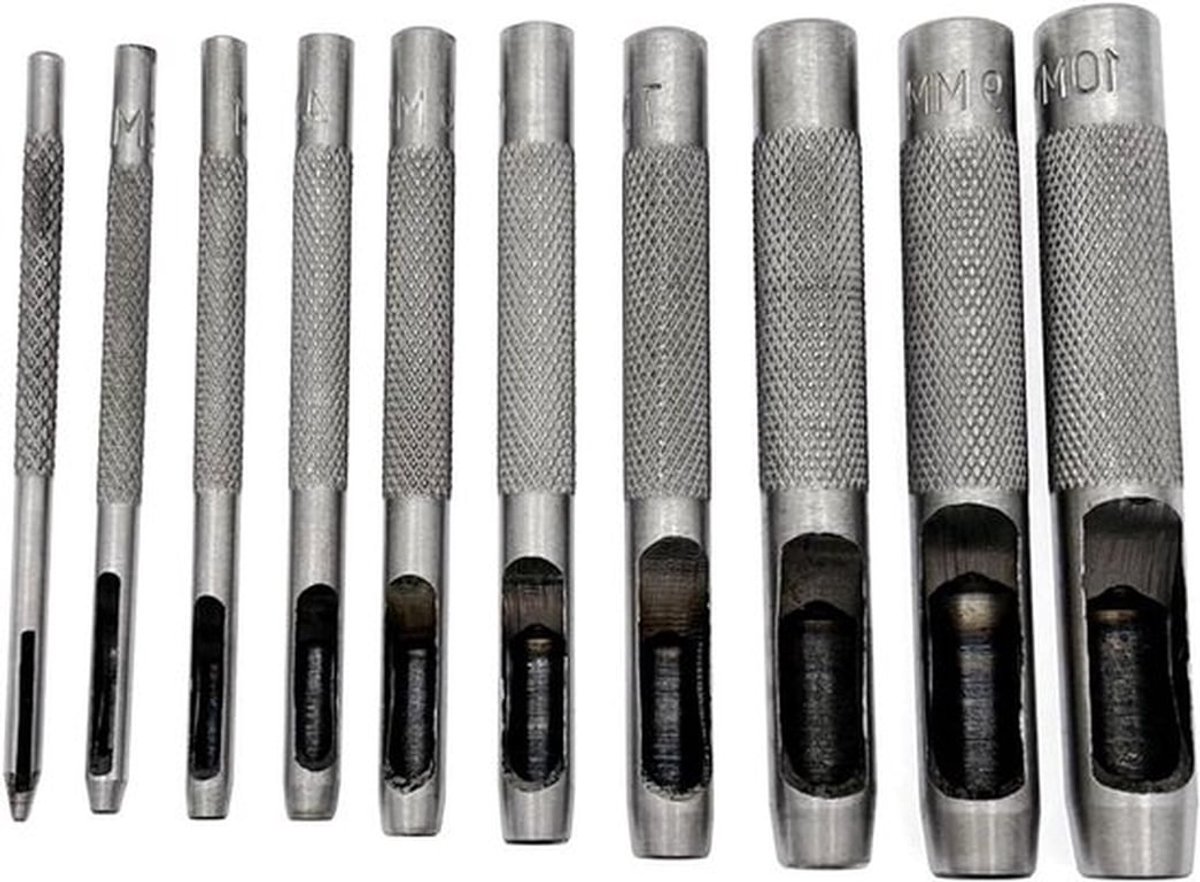 Ronde stalen holle ponsset met maten van 1 mm tot 10 mm, ideaal voor het perforeren van leer, horlogebanden, stof en canvas voor nauwkeurige gaten