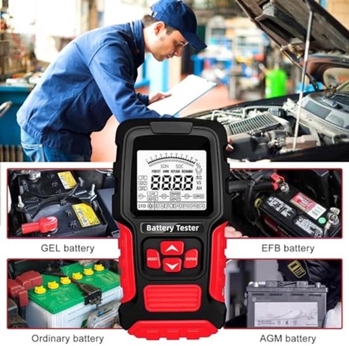 Accu Tester, 12 V / 24 V Accu Tester voor Auto, Accu Tester, Accu Tester voor Auto 200-2000 CCA, Digitale Analyzer met LCD Scherm voor Auto, Vrachtwagen, SUV, Boot, ATV