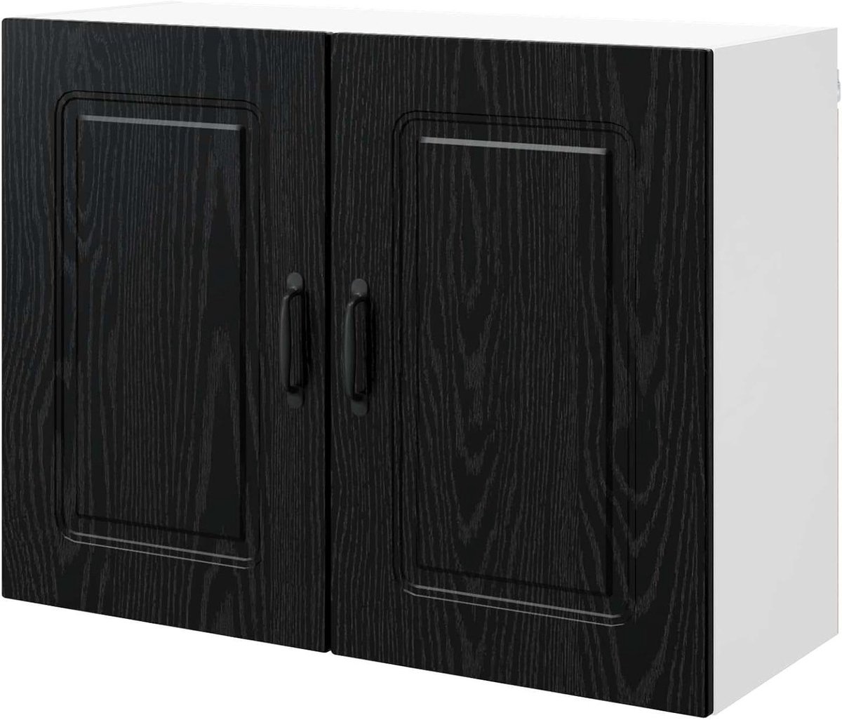 Keukenkast - Wandkast Bovenkast - Keuken Organiseren - Zwart Eiken Look - 80 x 60 cm - Zwart