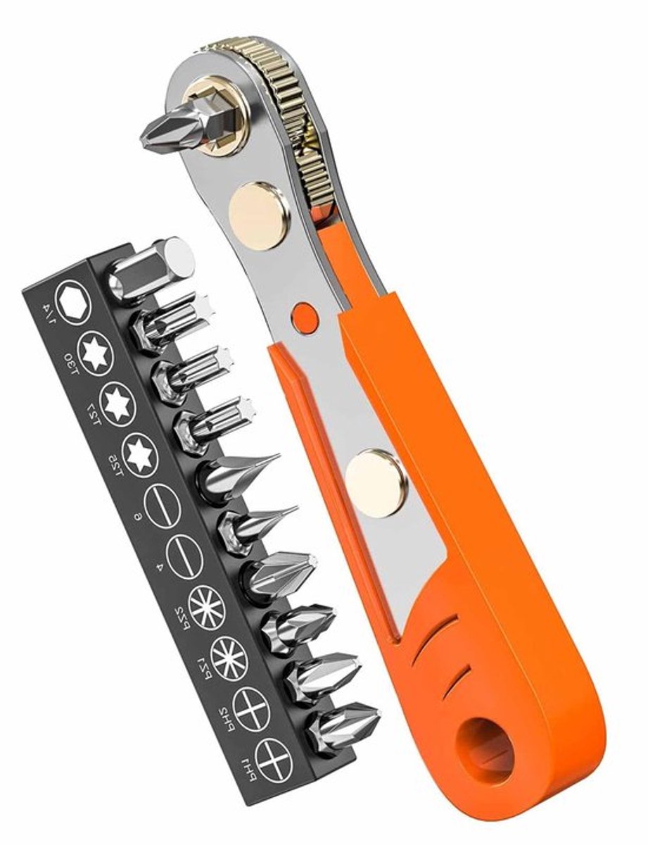 Rechthoekige Phillips Magnetische Schroevendraaier, 1/4" PH2 Mini Ratelsleutel 1/4 Inch Aandrijving Hoge Koppel Omkeerbare Mini Ratelschroevendraaier met Schroevendraaierset