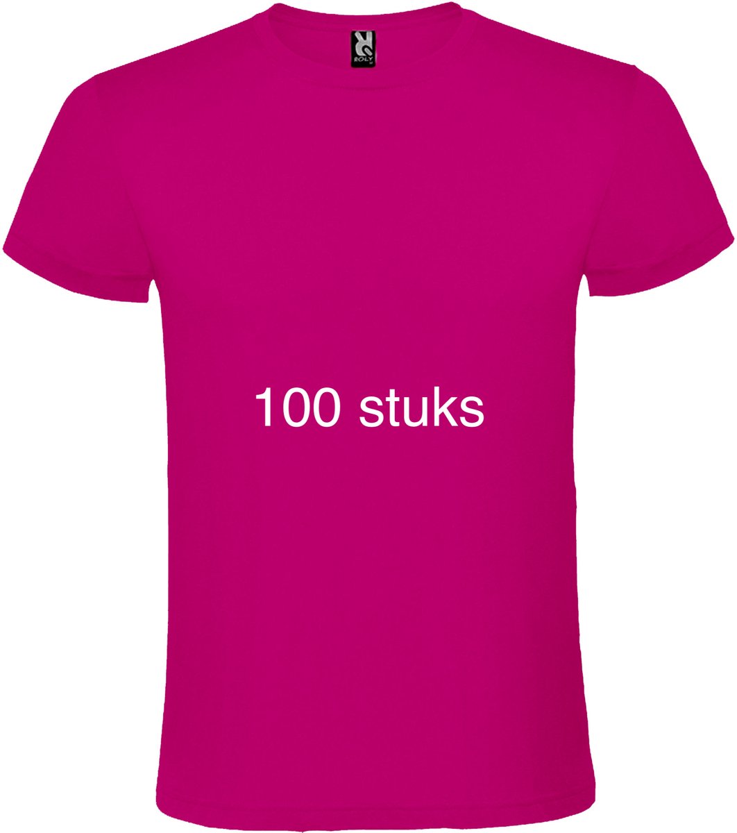 100 stuks voordeel pack Fuchsia basic t-shirts Roly Atomic maat S
