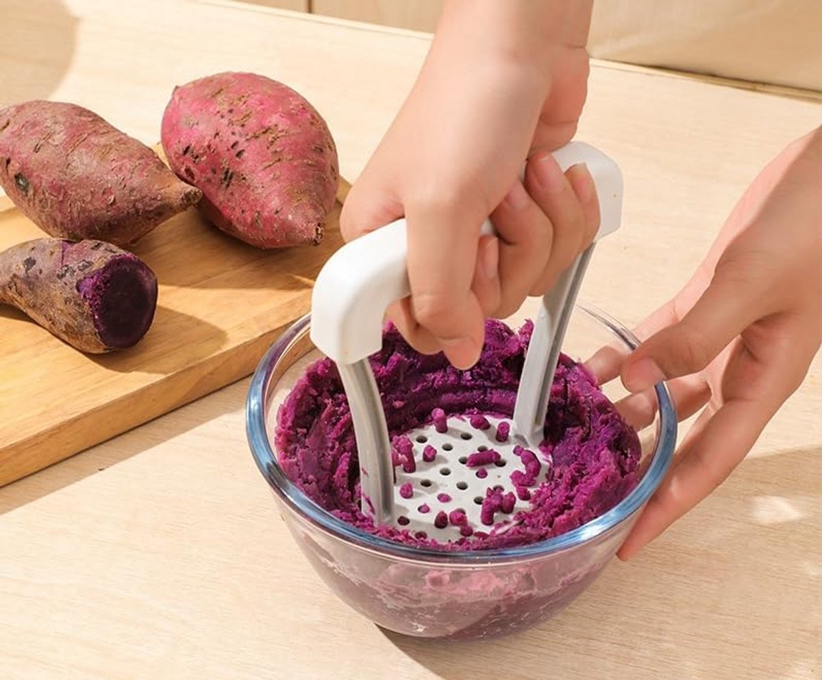 KZQ Handmatige aardappelstamper en pureestamper - Keukengereedschap voor aardappel guacamole avocado en bonen - Stevig en efficiënt - Wit