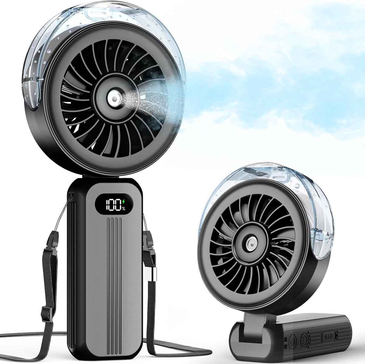 Handventilator met Waterkoeling - 4000mAh Oplaadbaar - 4 Snelheden - Krachtig & Snel - voor Reizen, Kantoor - Zwart - 1 Stuk