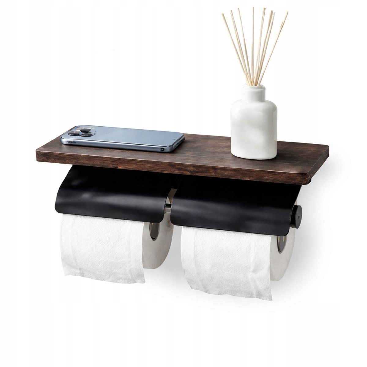 Merkloos Merkloze Toiletrolhouder met Plank voor Telefoon - Zwart