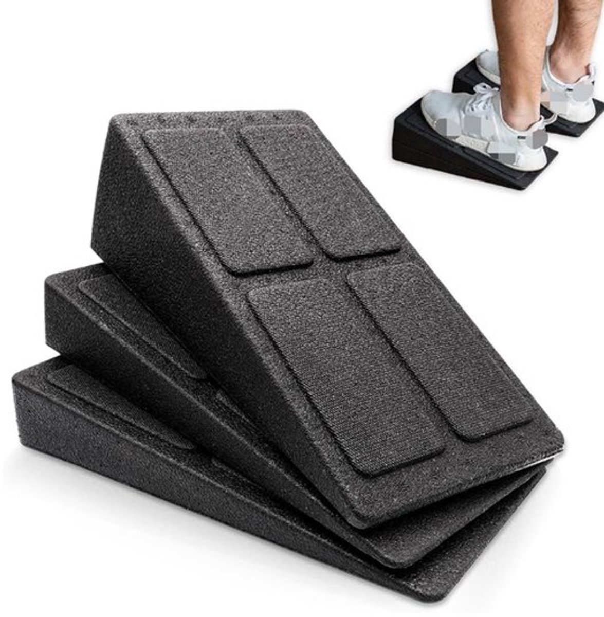 Verstelbare 3-delige antislip plank voor kuitstrekking, kniewig voor het stretchen van de achillespees en fascia.