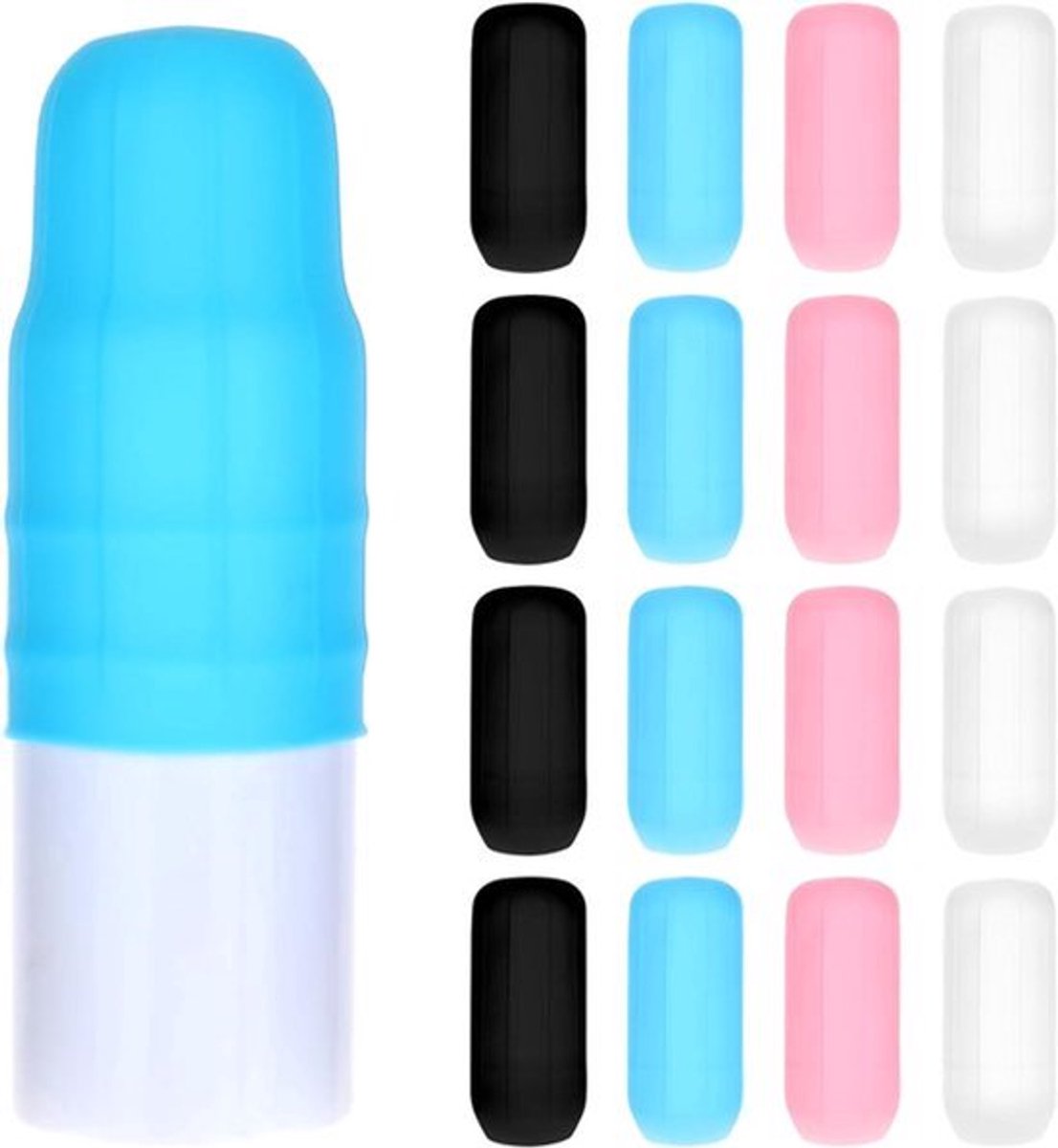 16 stuks elastische hoezen voor lekbeveiliging siliconen flessenhoezen douchegelflessen beschermhoes accessoires voor bagage voor dames en heren toiletartikelen in reisformaat blauw mode.