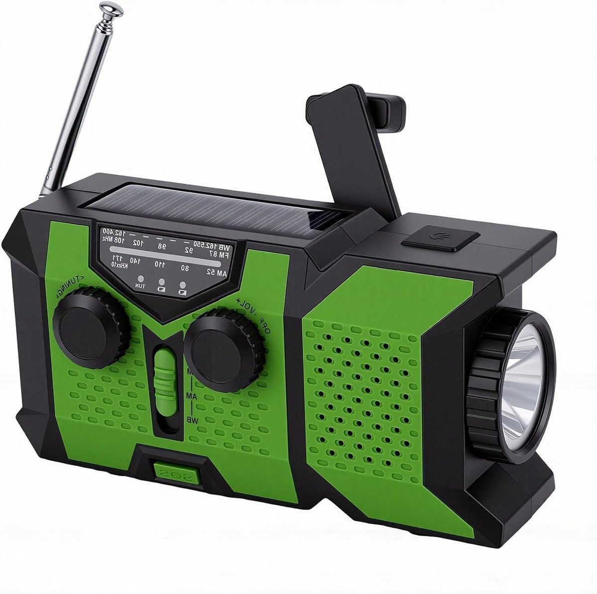 Draagbare Noodradio - Weerradio AM FM - Buitenactiviteiten Noodsituaties - Drievoudig Oplaadsysteem - 15 x 8 x 6 cm - Groen