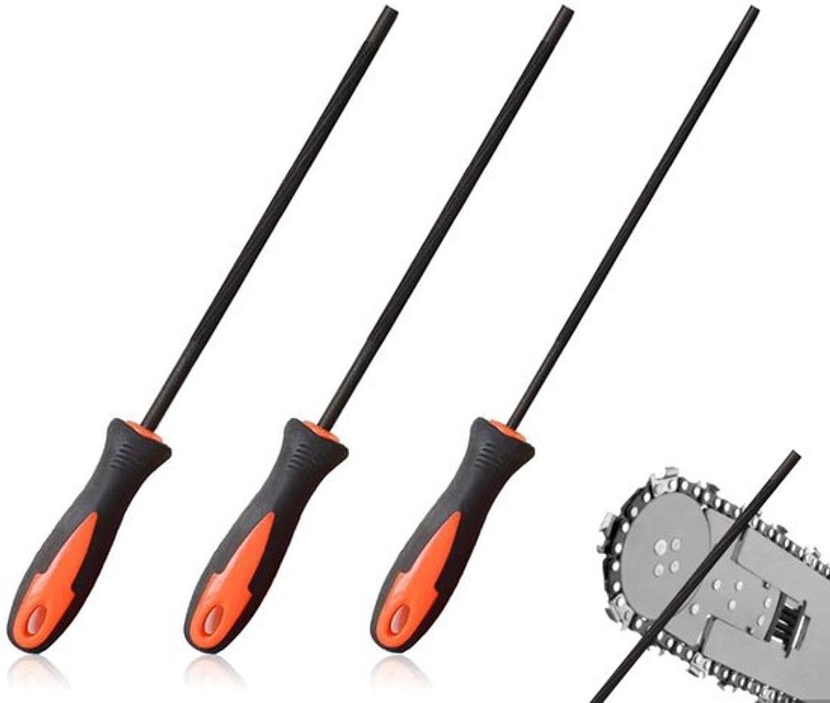 3-delige kettingzaag vijl set met handvat beschikbaar in 3 maten 4 mm 4,8 mm 5,5 mm voor kettingzaag