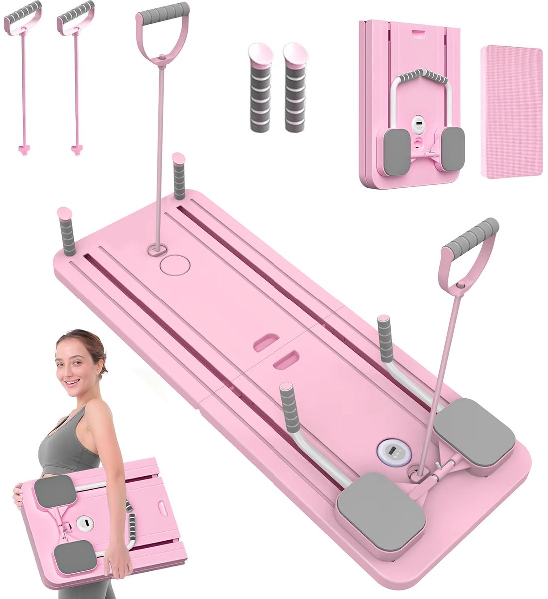Opvouwbare Fitnessplank - Multifunctioneel Thuisfitnessapparaat - Meer dan 7 Trainingsmodi - 30 kg Latex Weerstandsbanden - Belastbaar tot 150 kg - In 1 Seconde Opvouwbaar met EVA-demping - Voor Pilates, Buikspieren en Full-bodytraining Thuis