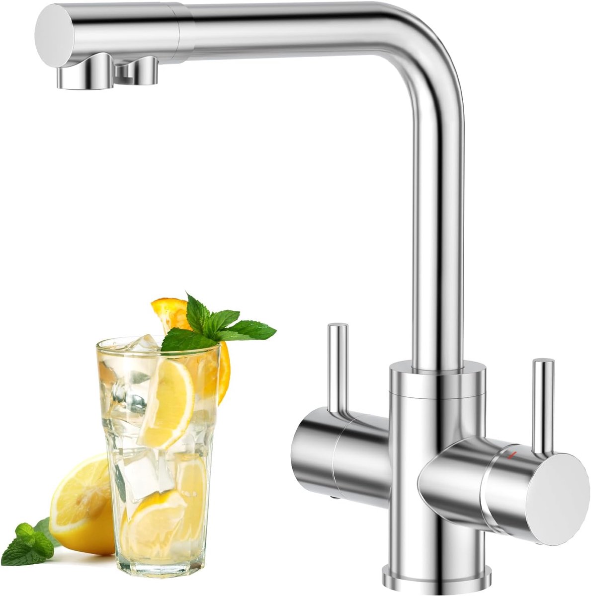 3 Way Kitchen Faucet Double Lever Water Tap with Drinking Water Faucet Keuke for Water Filter Osmosis Stainless Steel - ShopVlot