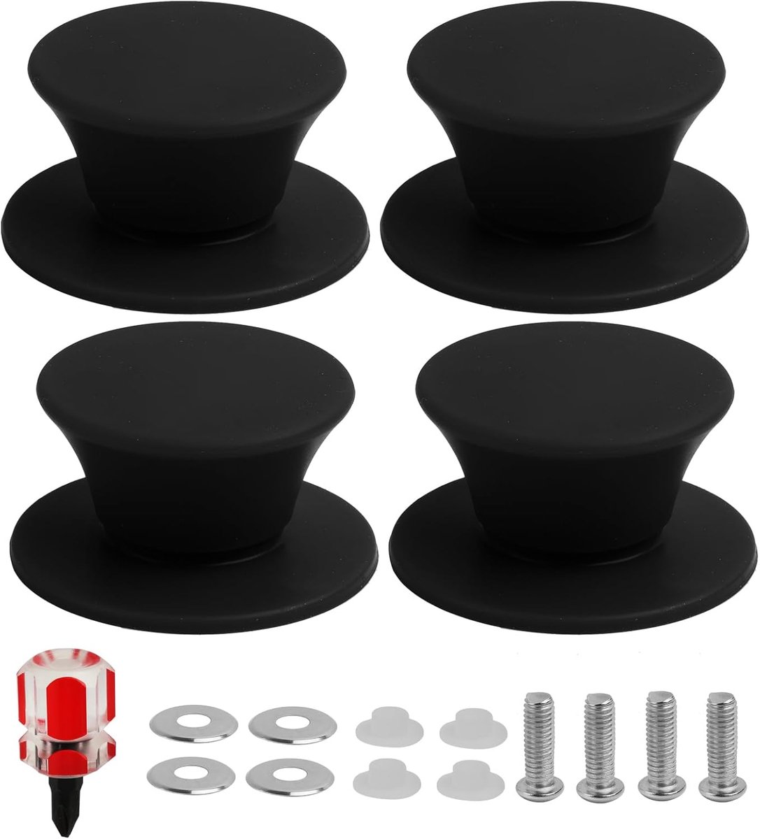 4 Pcs Pan Button Replacement, Universal Lid Lid Knob with Screwdriver, Silicone Button Handle for Frying Pans, Pans - ShopVlot