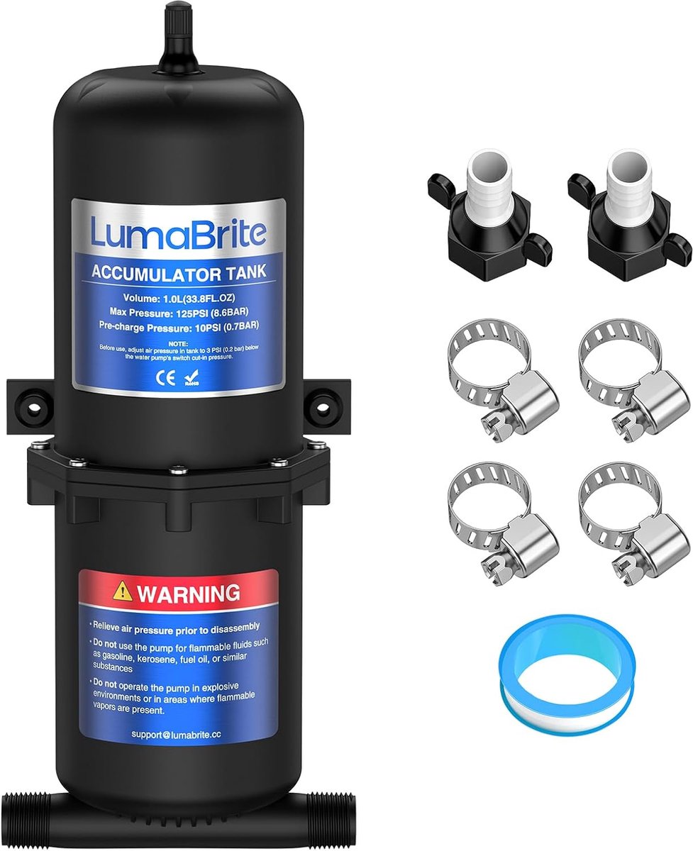 Pressure accumulator tank 1L 125 psi, Caravan Water Tank RV Water Pump Caravan Water Pump for Boat Yacht Marine RV - ShopVlot