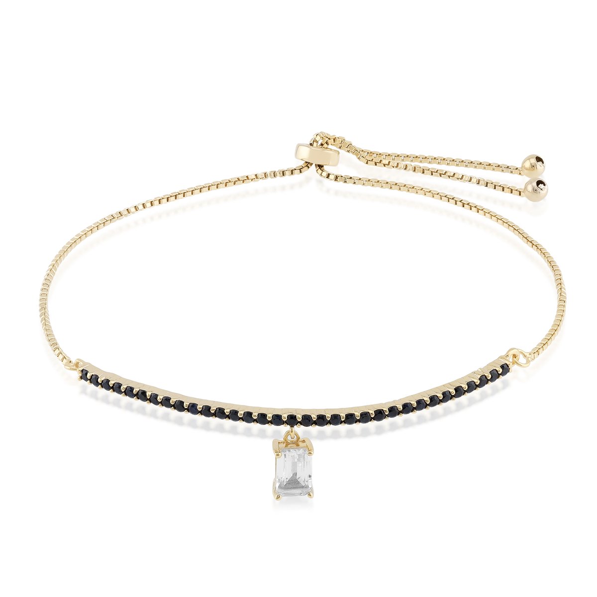 Cavill - Zilveren Armband - 925 Sterling Zilver - 0,57 ct Witte Topaas & 0,594 ct Zwarte Saffieren - Verstelbaar - Elegant Design