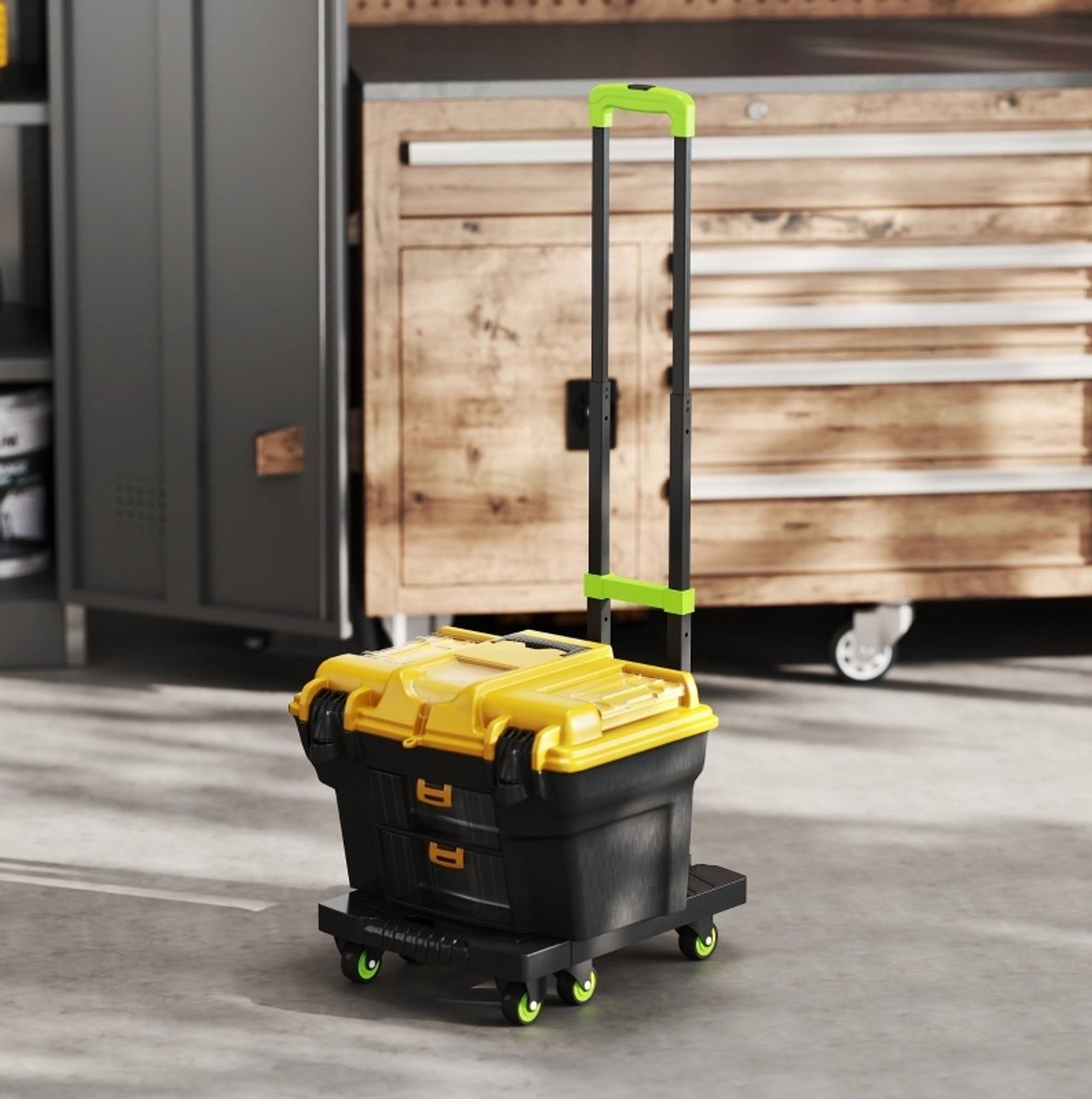 Steekwagen – Opvouwbaar En Verstelbaar – 49 X 35 X 102 Cm – Metaal – Groen – Voor Zwaar Transport – 6 Wielen