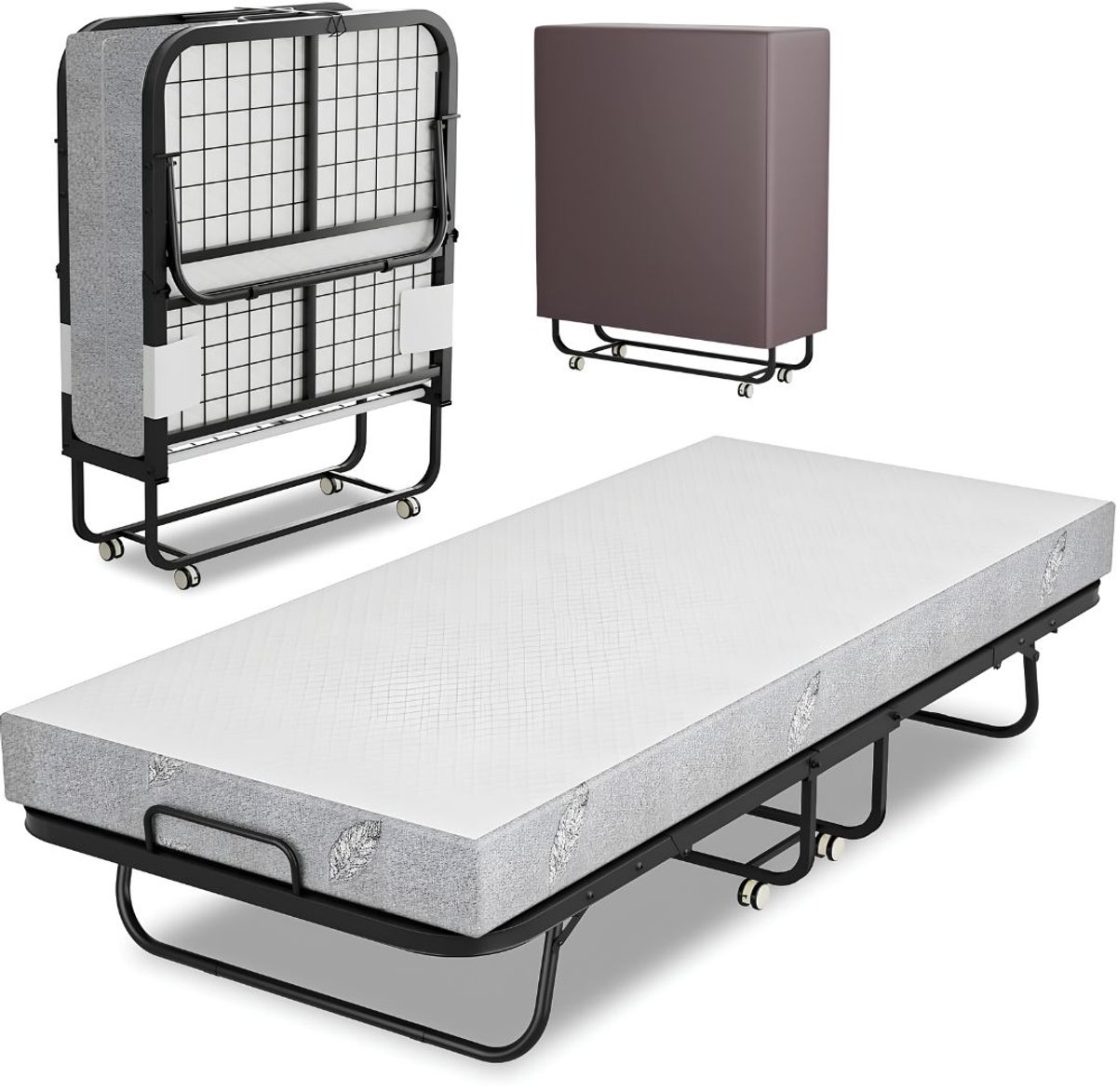 NIVA® Opklapbed - Opklapbed voor Logees – Vouwbed tot 150 kg, Ruimtebesparend - Zwart/Grijs - 200cm x 90cm x 45cm