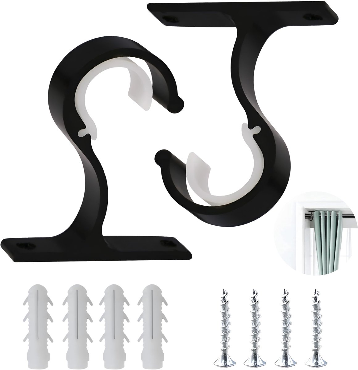 Gordijnstanghouders 2 stuks - Ø 25-28 mm - verstelbare aluminiumlegering - ideaal voor gordijnen en kasten - ShopVlot