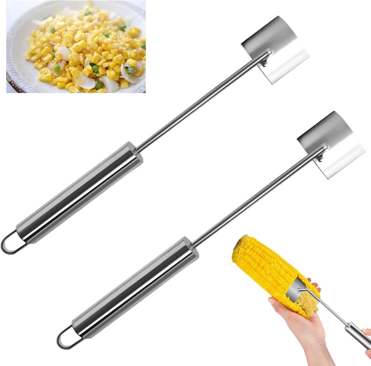 MaïsopdeCob Stripper Tool - Set van 2 - Roestvrij staal - Gemakkelijk maïskorrels verwijderen - ShopVlot
