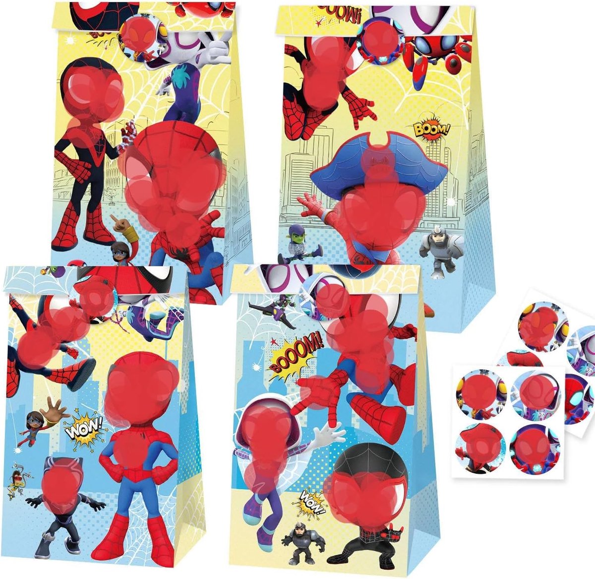 Cadeauzakjes Spiider 12 stuks - papieren zakken - met stickers - ideaal voor kinderverjaardag - ShopVlot