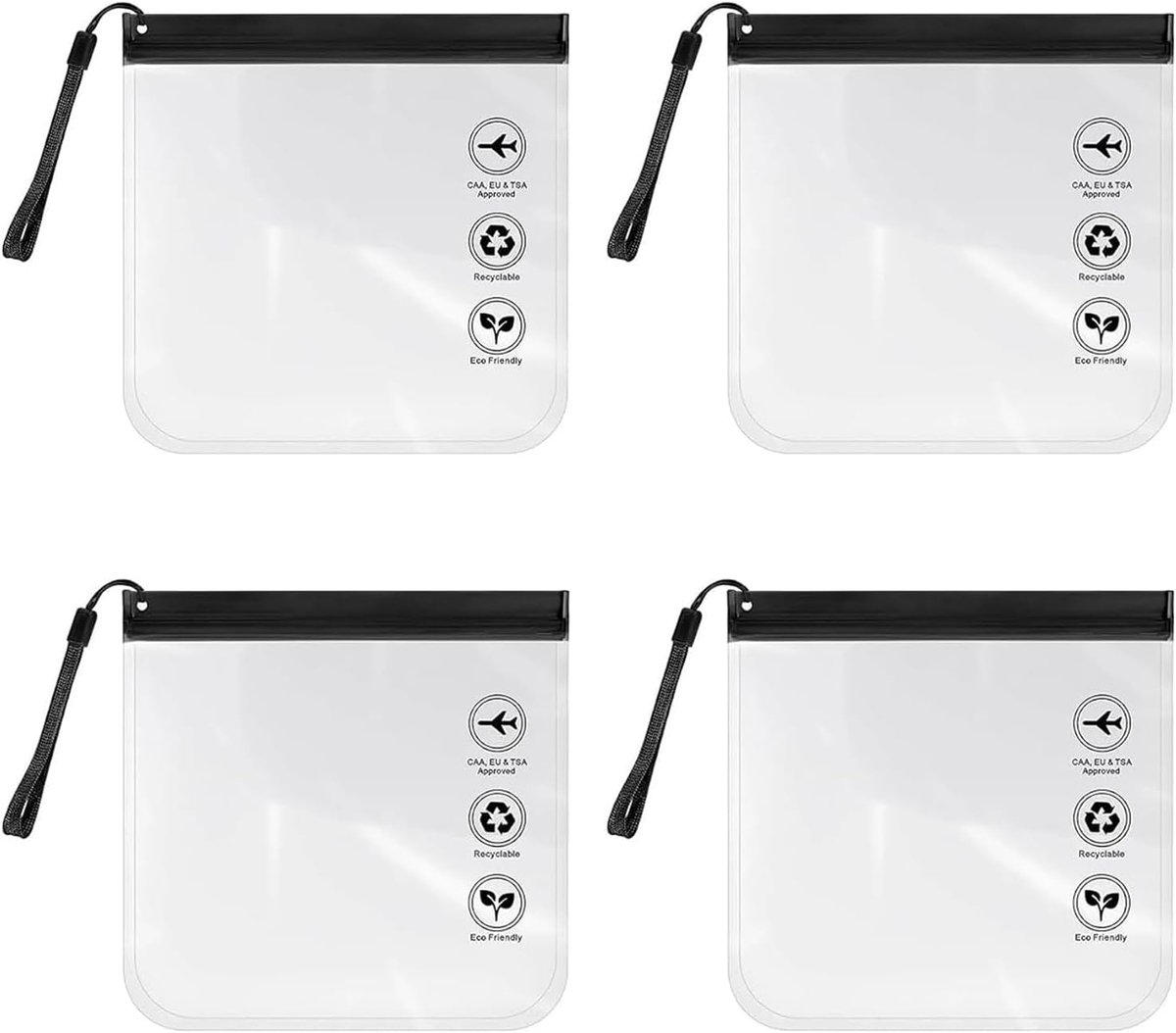 Transparante toilettas set van 4 - 20 x 20 cm - TSA-goedgekeurd - waterdicht en herbruikbaar - ShopVlot