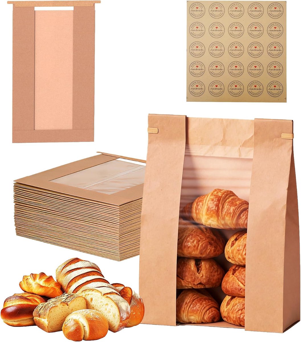 Papieren broodzakken 100pcs - dik kraftpapier - met venster - voor het vershouden van zelfgemaakt brood - ShopVlot