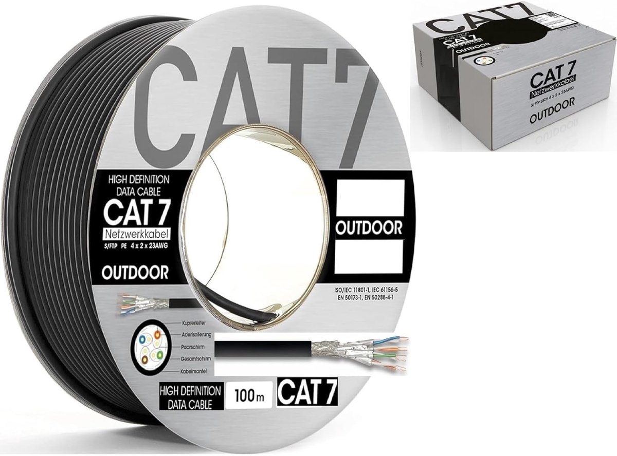 Installatiekabel - Aardingskabel - Cat 7 - Koper - 1000 m - Voor buiten tot 10 Gbps - ShopVlot