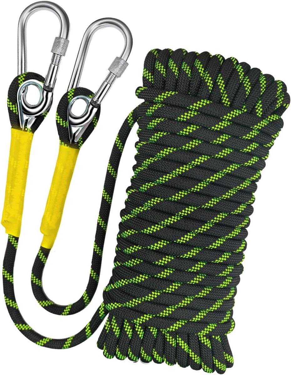SnelShoppen - Klimtouw 10mm Outdoor Touw Statistisch Klimtouw 30m Brandweerparachutetouw Gevlochten Nylon Touw Met 2 Stalen Haken Voor Hiken Outdoor K